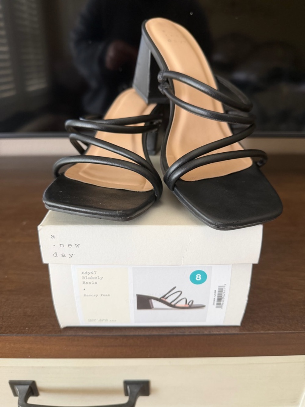 a new day Black Multi-Strap Square-Toe Block Heel Sandals